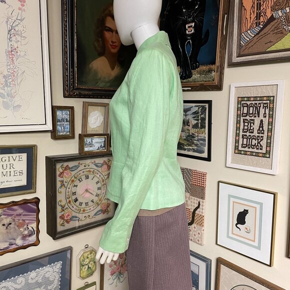 Lauren Ralph Lauren Pale Green Linen Blend Button Front Womens Jacket Size M - Picture 3 of 4